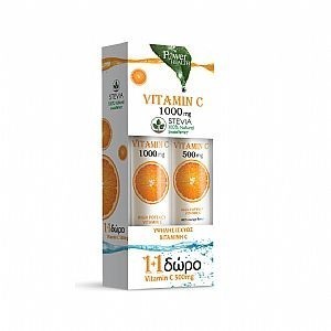 Power Health Vitamin C 1000mg με Στέβια 24 αναβράζοντα δισκία ΚΑΙ Vitamin C 500mg Πορτοκάλι 20 αναβράζοντα δισκία